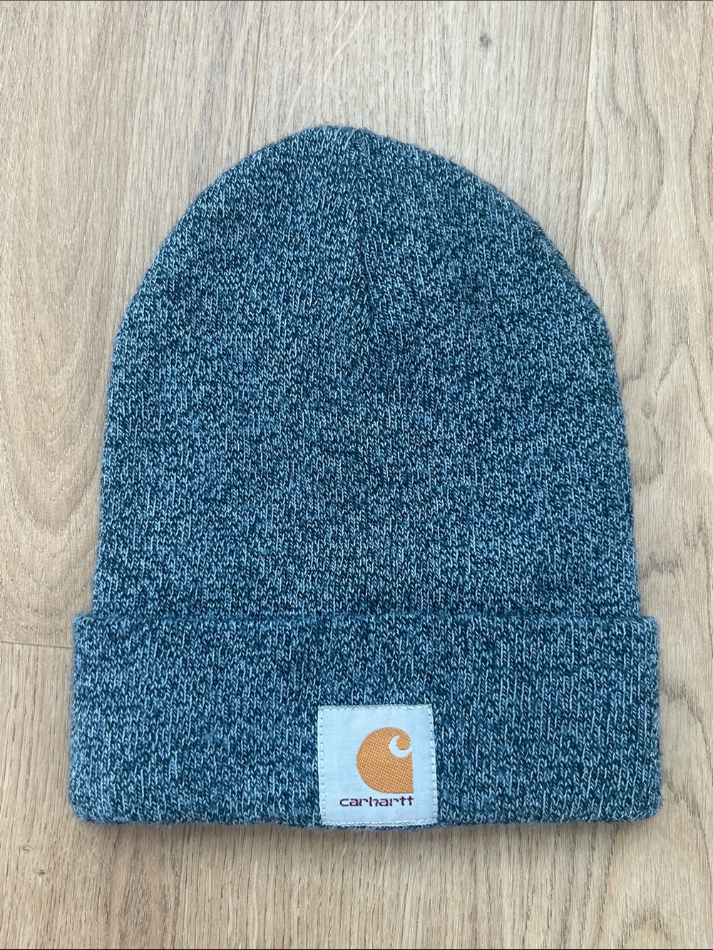 Carhartt Heather Navy/Gray Marled Cuffed Beanie with Logo Patch EUC